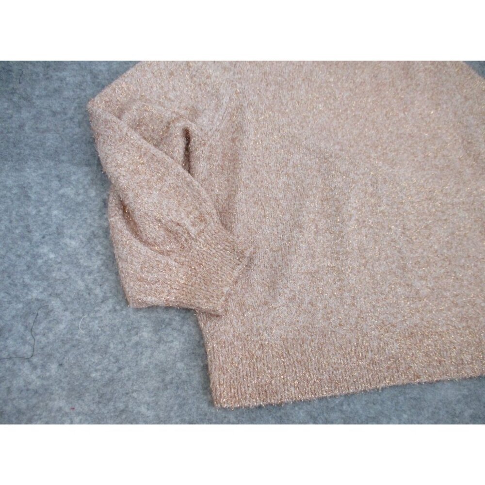 Loft Beige Gold Metallic Shimmer Fluffy Long Sleeve Sweater Womens XL - Picture 5 of 14